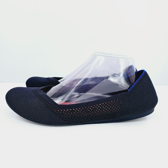 Rothys Maritime Lattice Stitch Flats 11 Navy Blue Round Toe Knit Retired Slip On - Picture 7 of 15